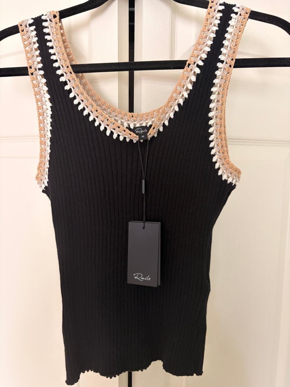 Rails Estrella Black Ribbed Crochet Trim Tank Top M